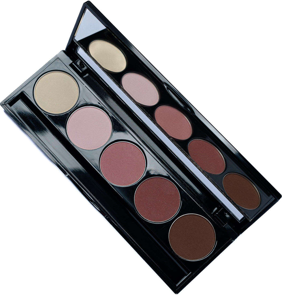 Close-up of Pure Ziva eyeshadow shades in rose pink and brown