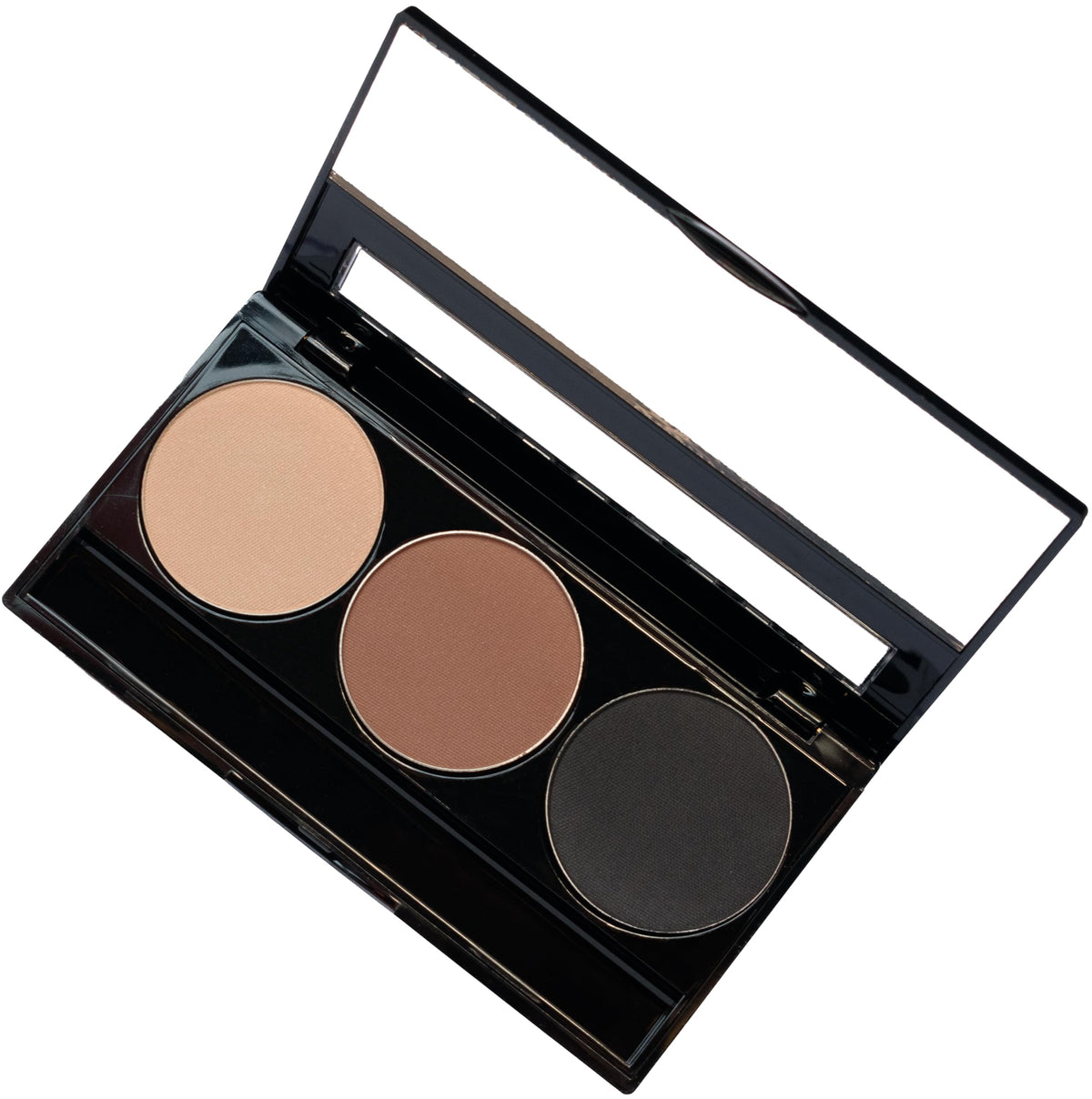 Close-up of Pure Ziva Vegan Eyeshadow Trio Palette showing matte black shade