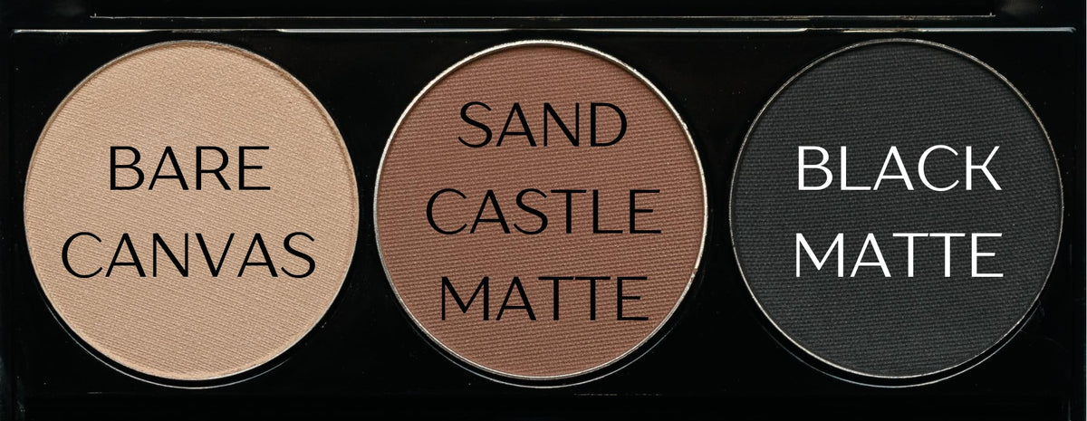 Close-up of Pure Ziva Vegan Eyeshadow Trio Palette showing medium brown shade
