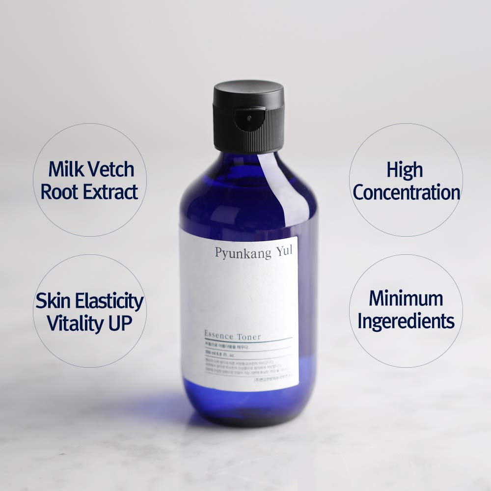 Close-up of Pyunkang Yul Essence Toner bottle showing label