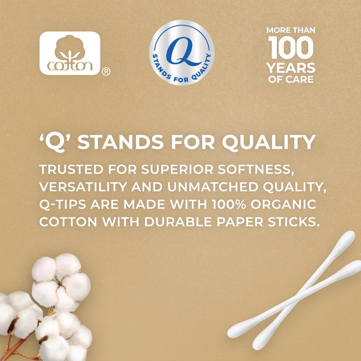 Close-up of Q-tips Organic Cotton Swabs tips