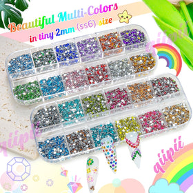 Close-up of qiipii 24 Colour Small Crystal Rhinestones showing vibrant colours