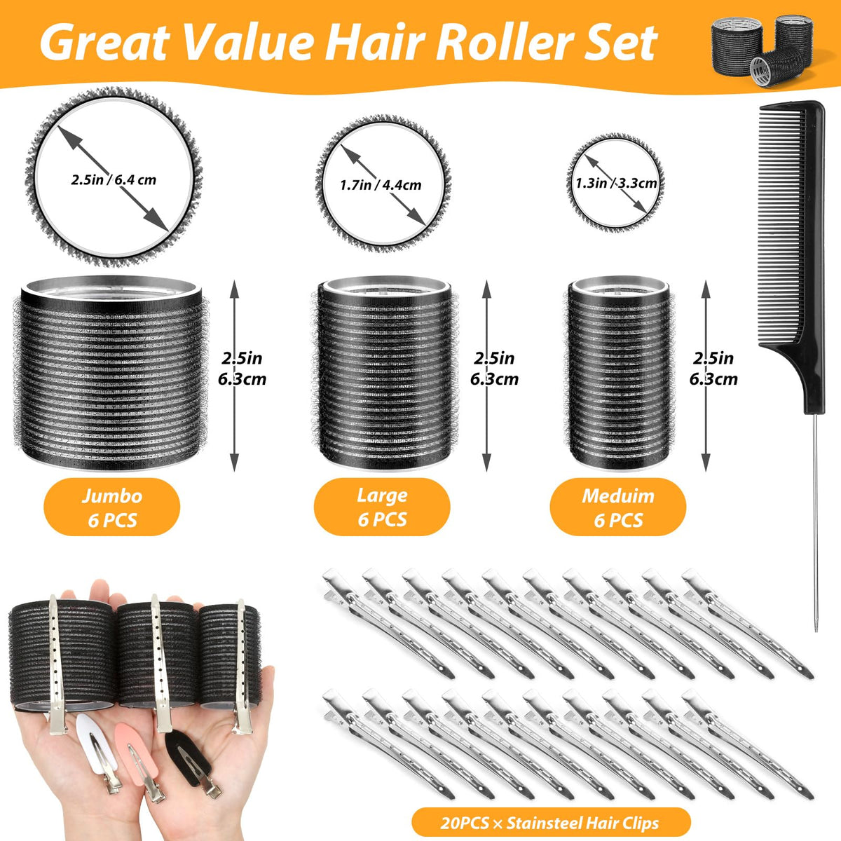 Close-up of Qinzave jumbo hair roller size 2.48 inches