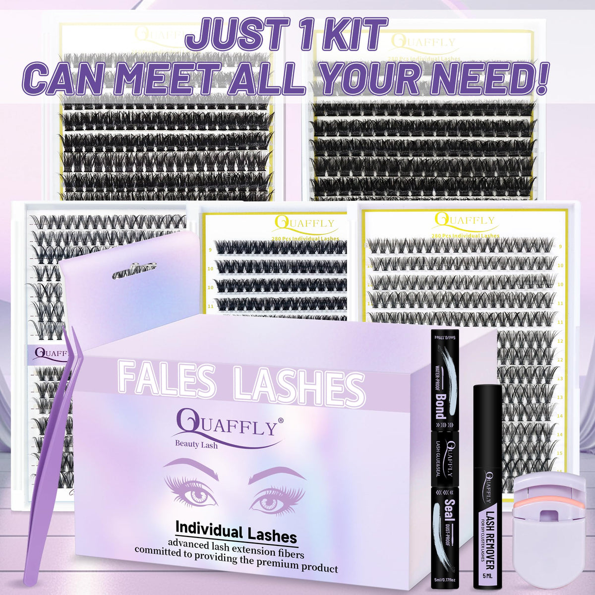 Close-up of QUAFFLY false eyelashes in natural style
