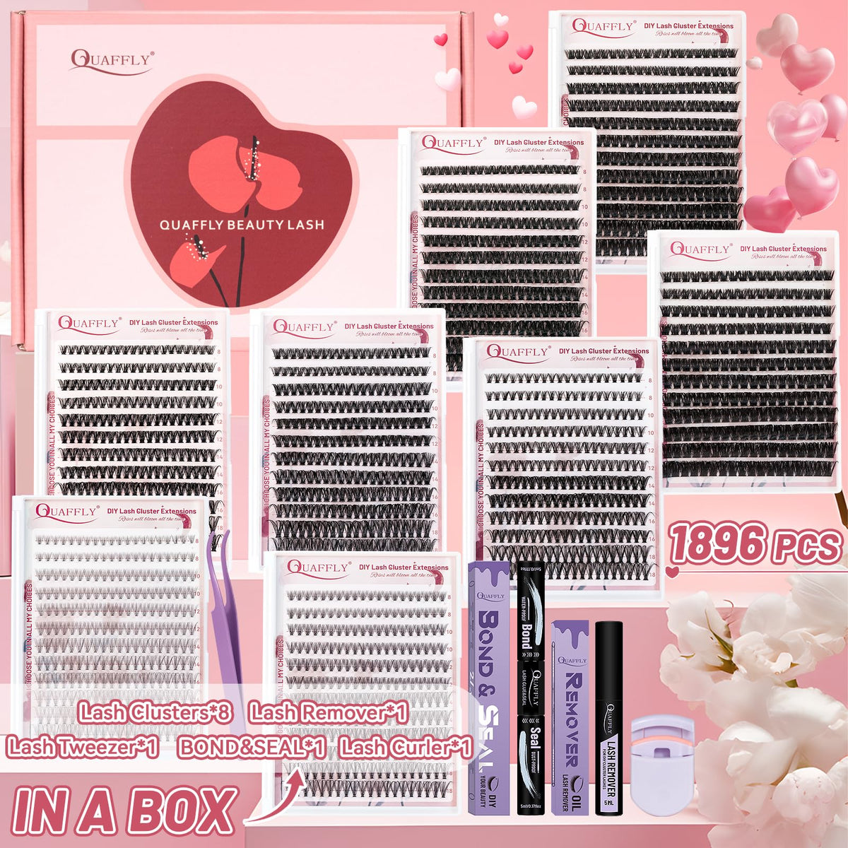 Close-up of QUAFFLY false eyelashes in various styles