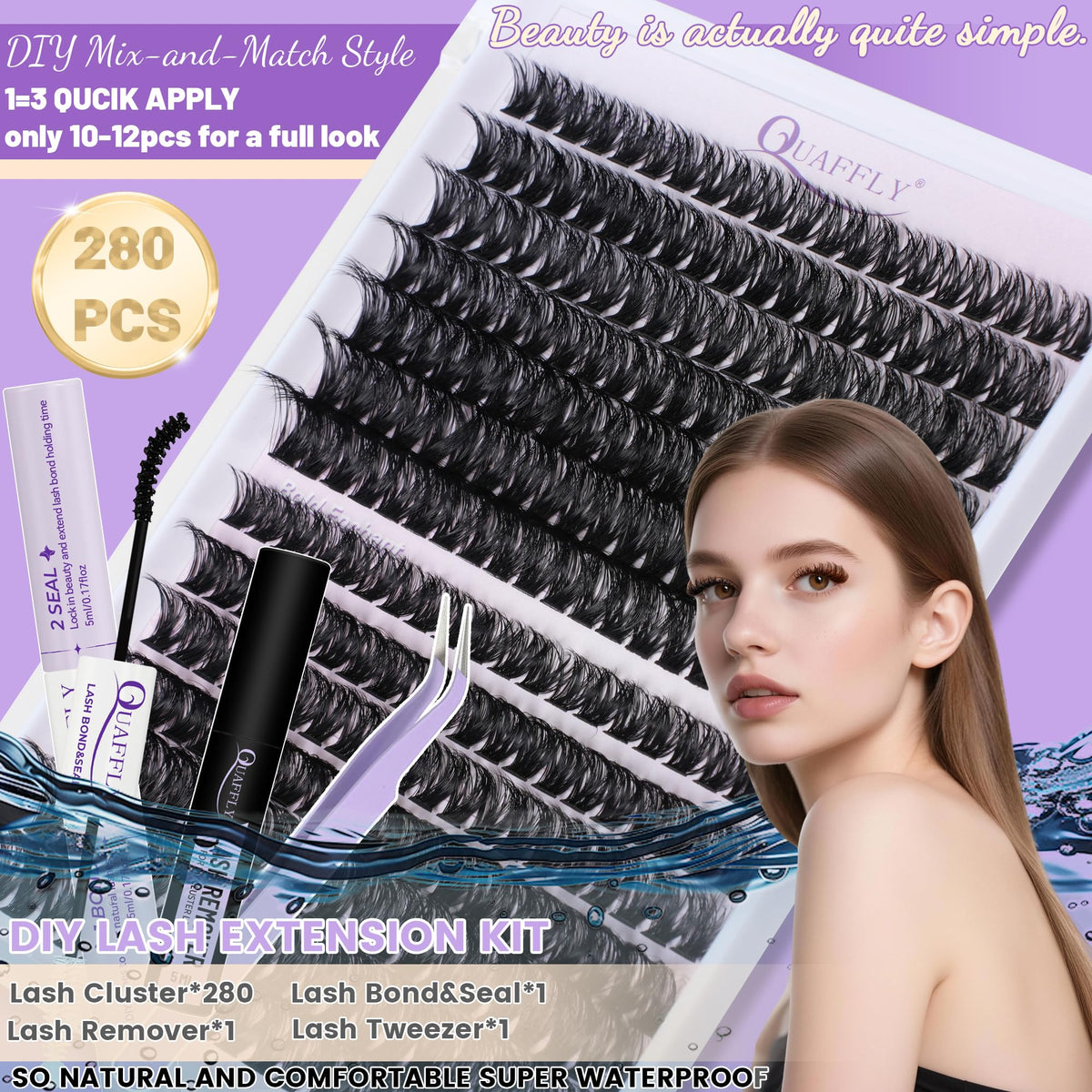 Close-up of QUAFFLY lash bond and seal included in kit