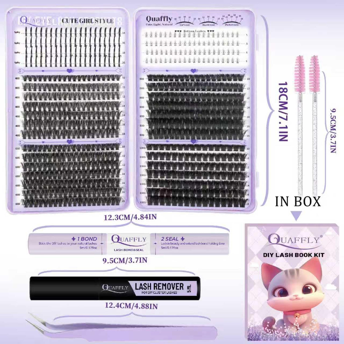 Close-up of QUAFFLY lash clusters showcasing various styles