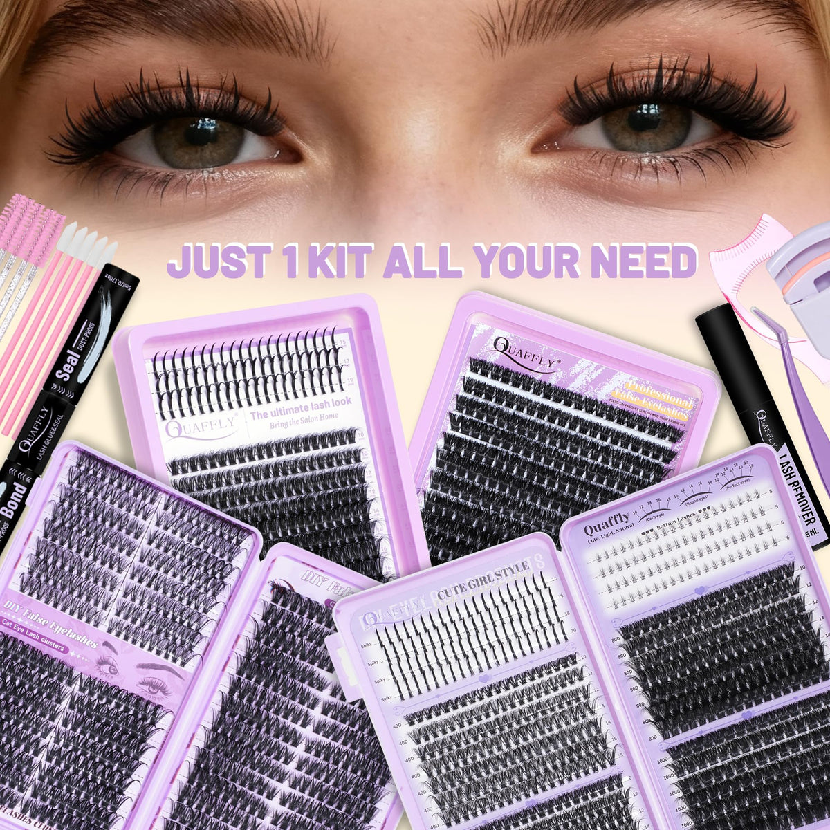 Close-up of QUAFFLY spiked lashes included in the kit