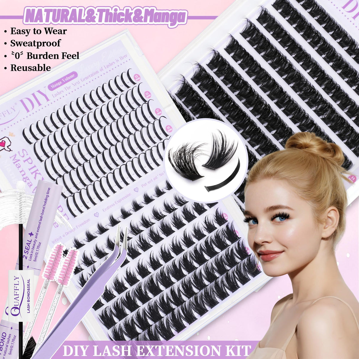 Close-up of QUAFFLY spiky lashes in the kit