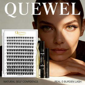 Close-up of QUEWEL lash clusters in various lengths