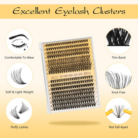 Close-up of QUEWEL lash clusters in various lengths