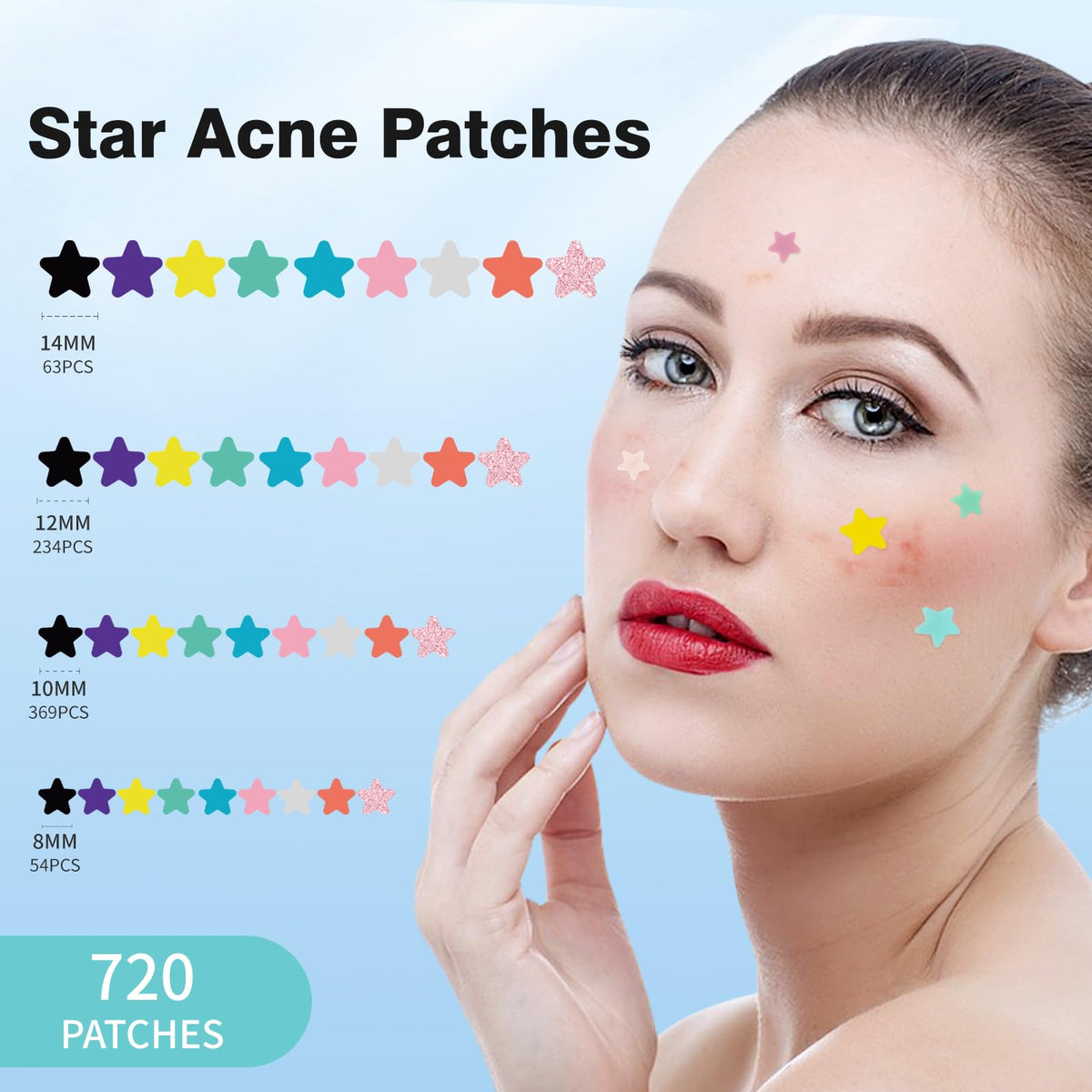 Close-up of QUSTERE Hydrocolloid Pimple Patch in star shape