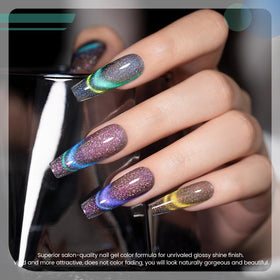 Close-up of RARJSM Chameleon Cat Eye Gel Nail Polish bottle with pink shade