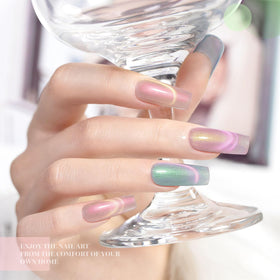 Close-up of RARJSM Green Cat Eye Gel Nail Polish