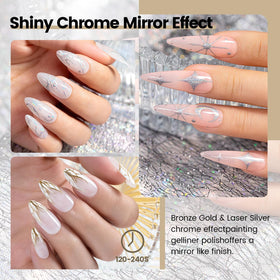 Close-up of RARJSM holographic silver gel polish