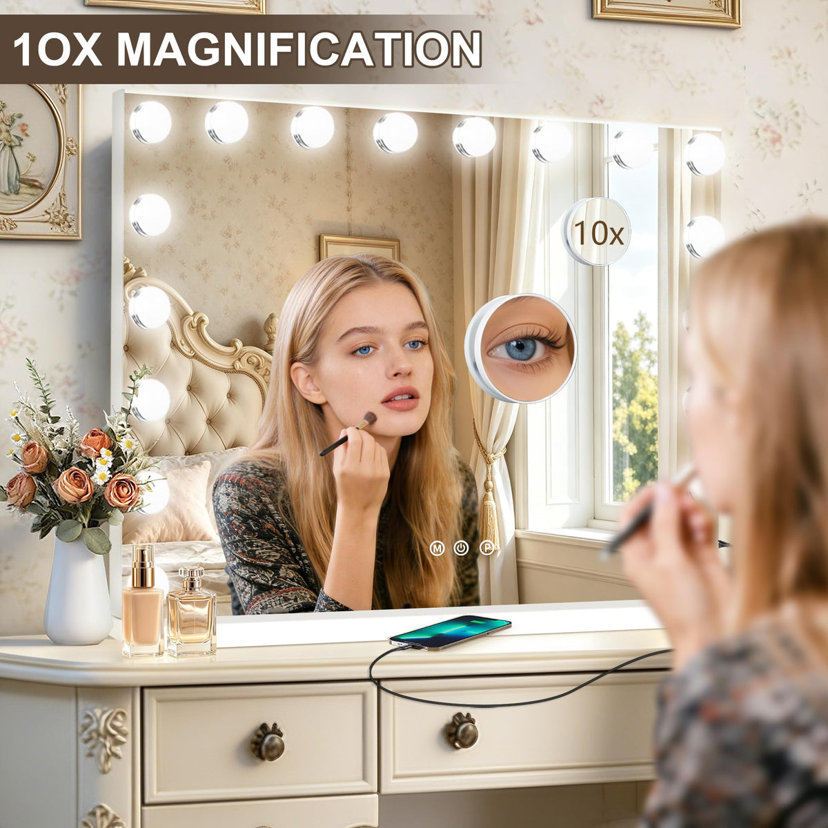 Close-up of Ratsamee Vanity Mirror with bright lighting