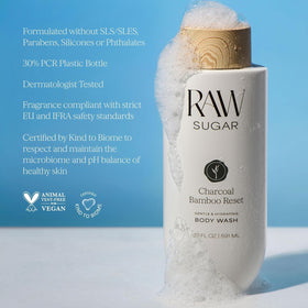 Close-up of RAW SUGAR Charcoal Bamboo Reset Body Wash texture
