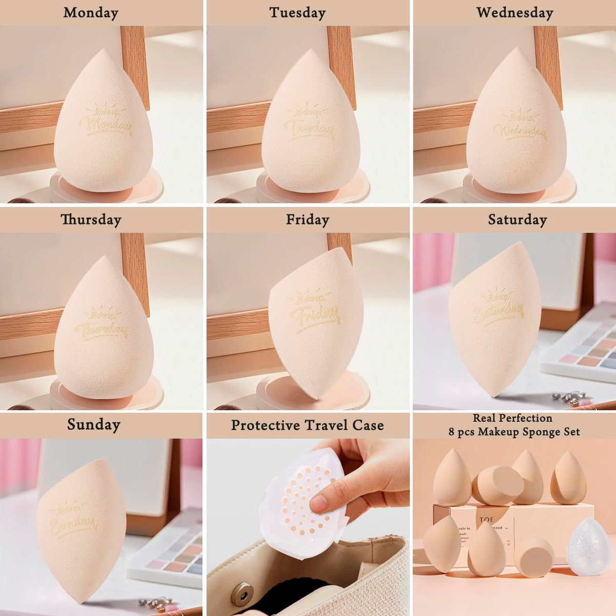 Close-up of Real Perfection makeup sponges in beige