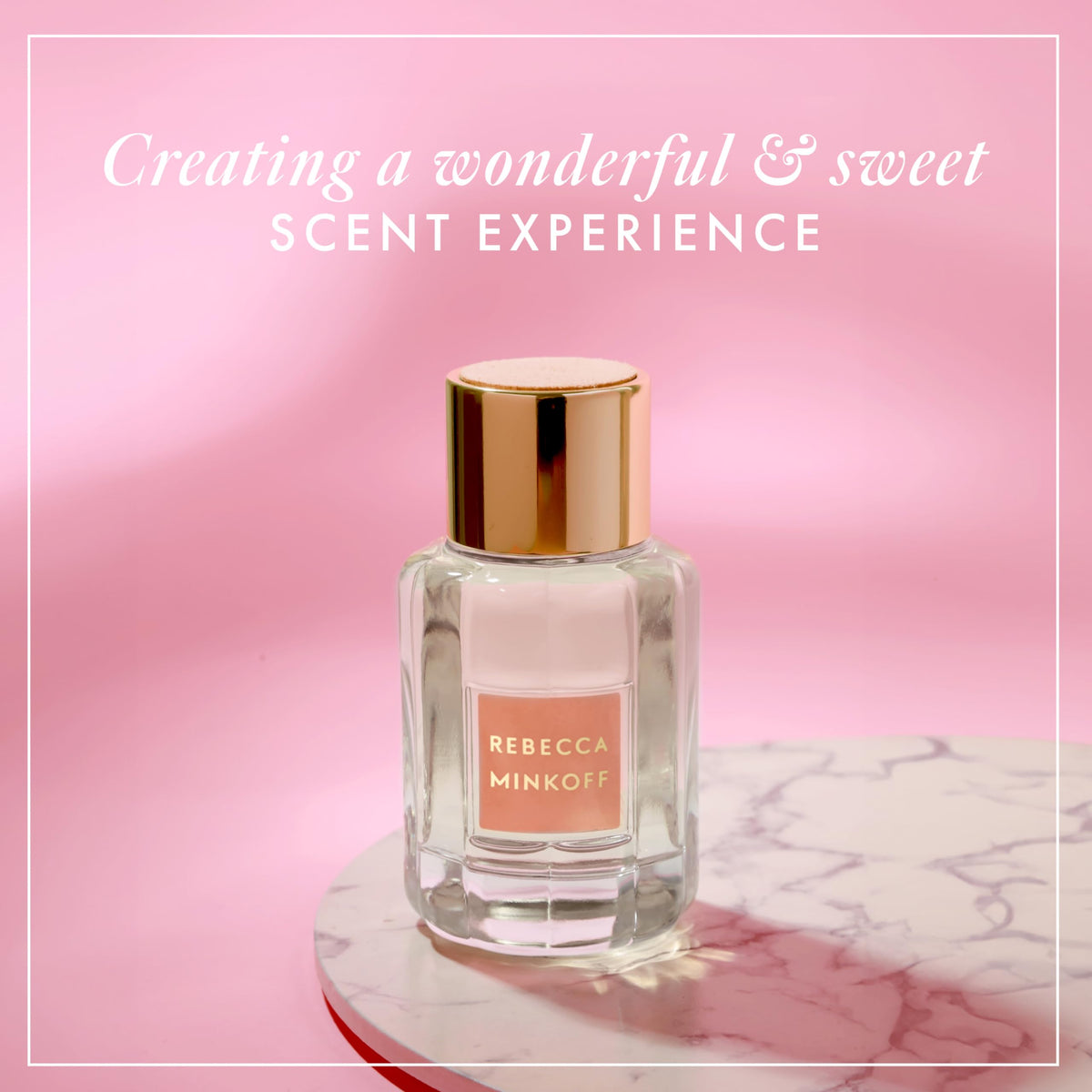 Close-up of Rebecca Minkoff Blush perfume bottle design