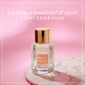 Close-up of Rebecca Minkoff Blush perfume bottle design