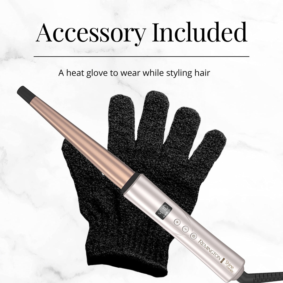Close-up of Remington Shine Therapy Tapered Curling Wand barrel