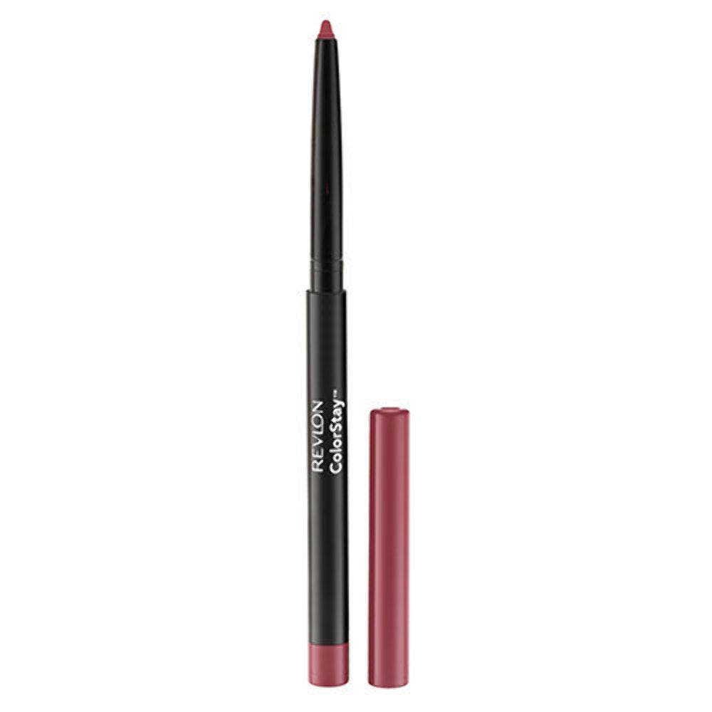 Close-up of REVLON ColorStay Lipliner Pink 650 tip and sharpener
