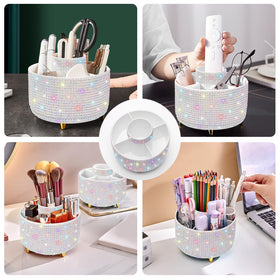 Close-up of rhinestone details on Diesisa Bling Diamond Makeup Brush Holder
