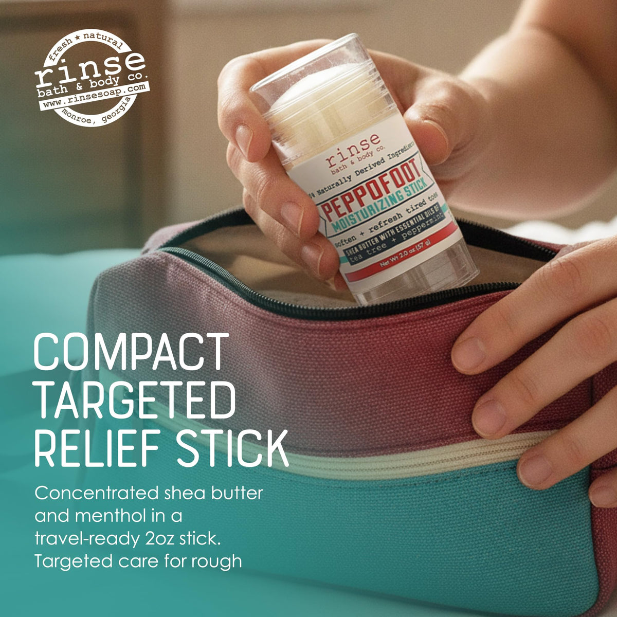 Close-up of Rinse Peppofoot Heel Balm Stick showing texture
