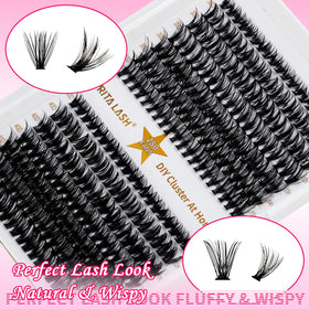 Close-up of RITALASH cluster lashes in tray