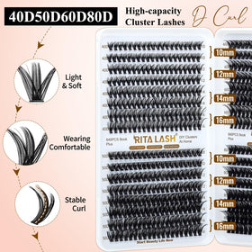 Close-up of RITALASH lash clusters in various lengths
