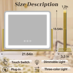 Close-up of ROLOVE Gold Vanity Mirror smart touch dimming feature