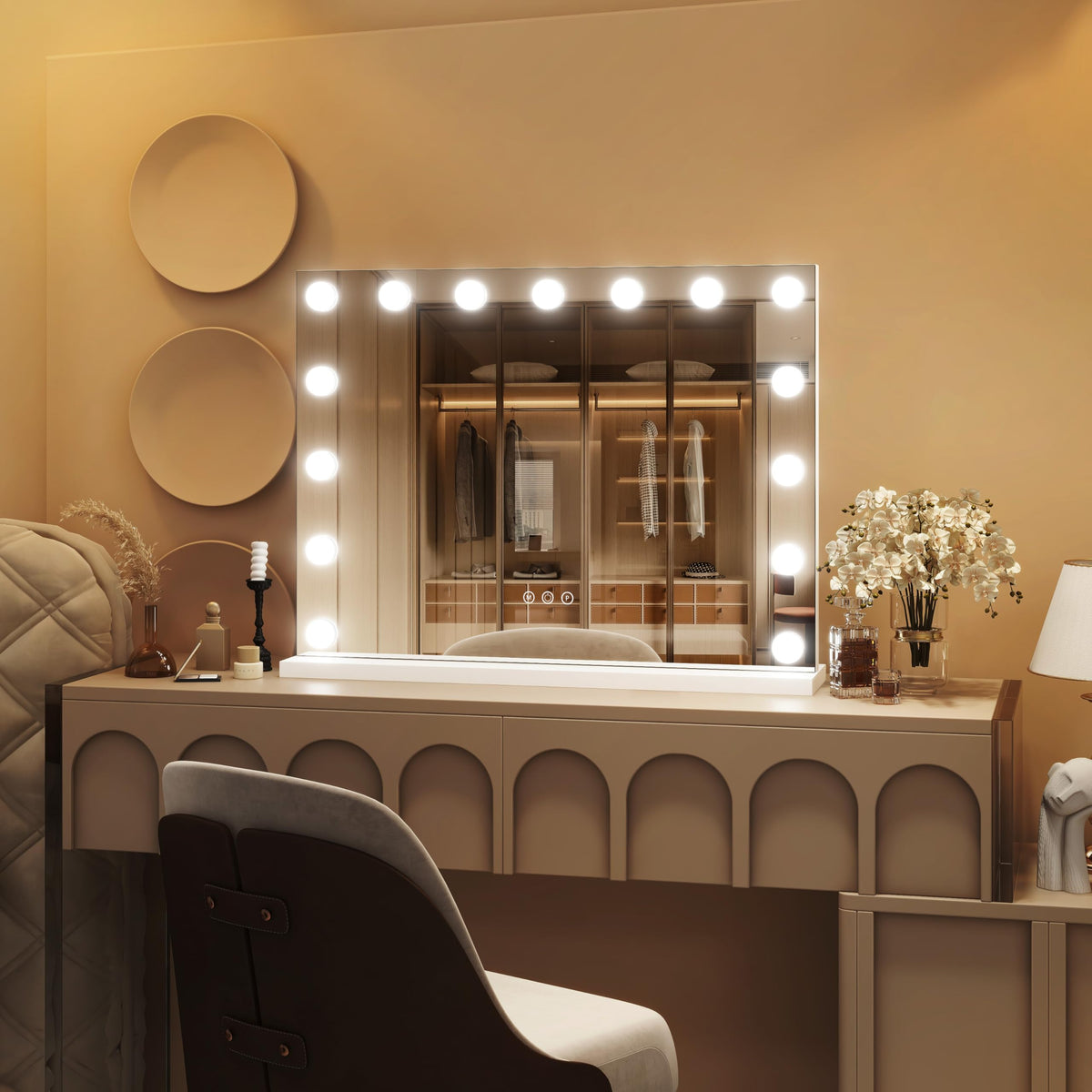 Close-up of ROLOVE Vanity Mirror touch control panel
