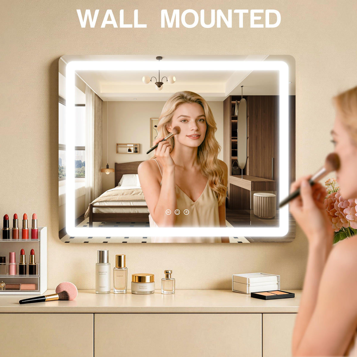 Close-up of ROLOVE vanity mirror touch sensor
