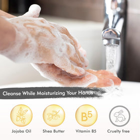 Close-up of ROMIIE ZOI Liquid Hand Soap texture and packaging