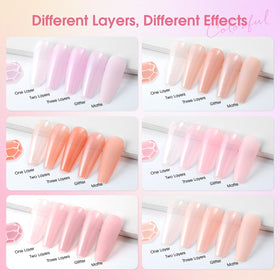 Close-up of ROSALIND gel polish bottles with matte and glossy top coats