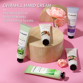 Close-up of Rose hand cream tube from Cvirahll set