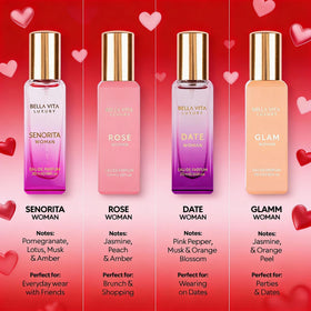 Close-up of ROSE perfume bottle from Bella Vita set