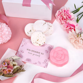 Close-up of rose scented floral soap bar from EXTALOW