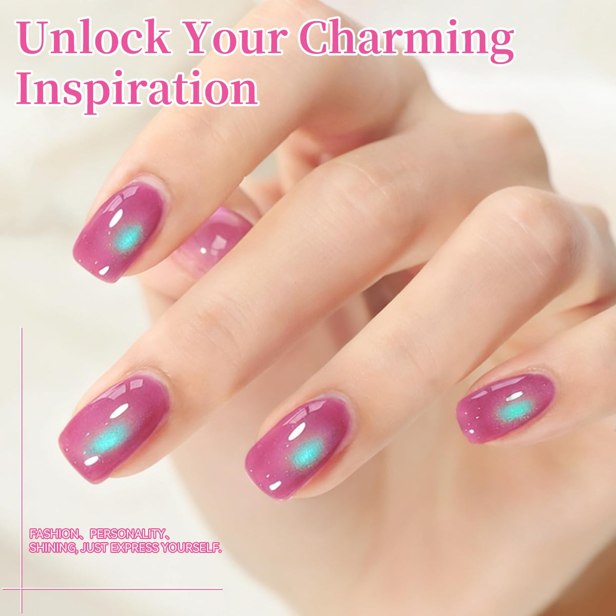 Close-up of sakura pink gel polish from Born Pretty