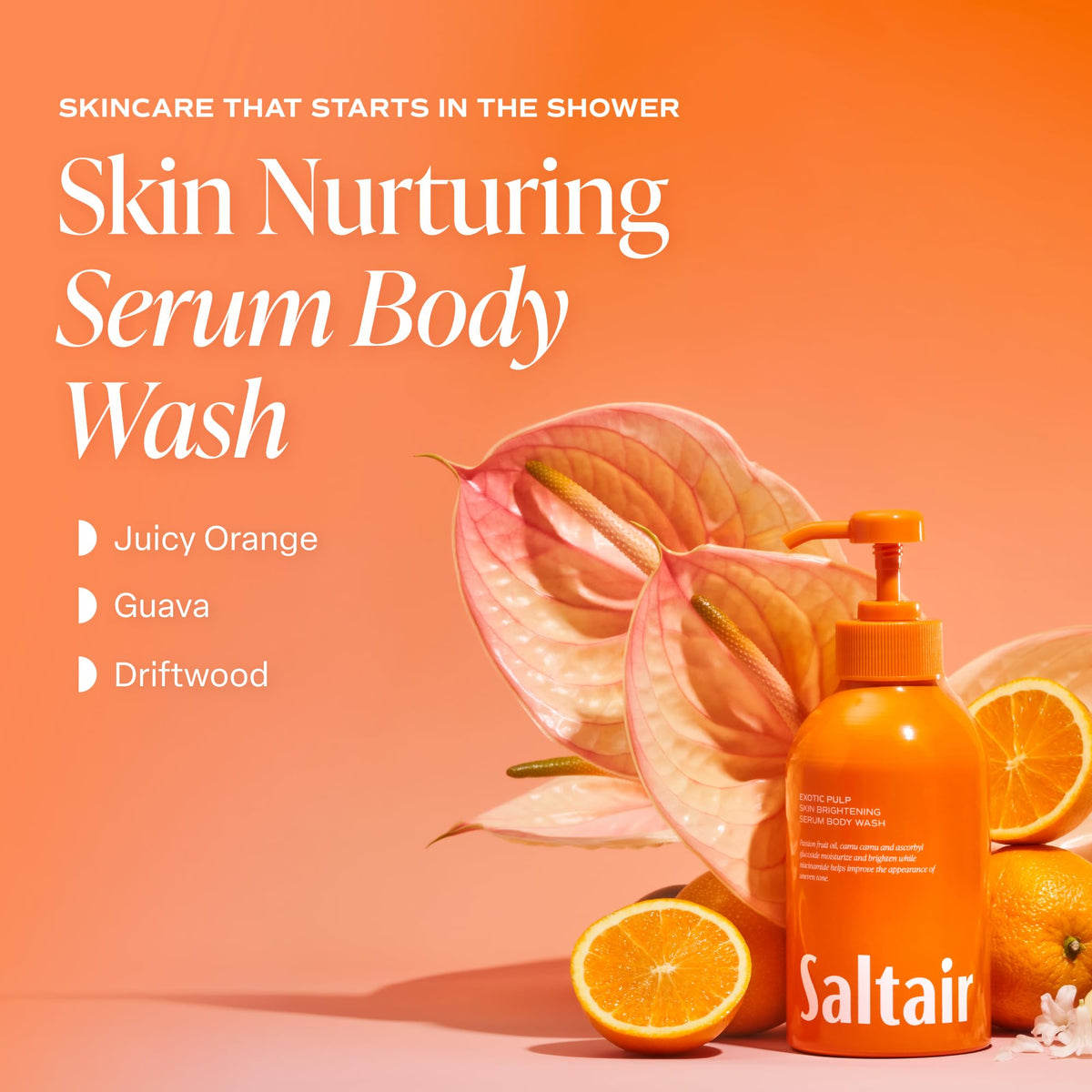 Close-up of Saltair Body Wash pump with moisturizing formula