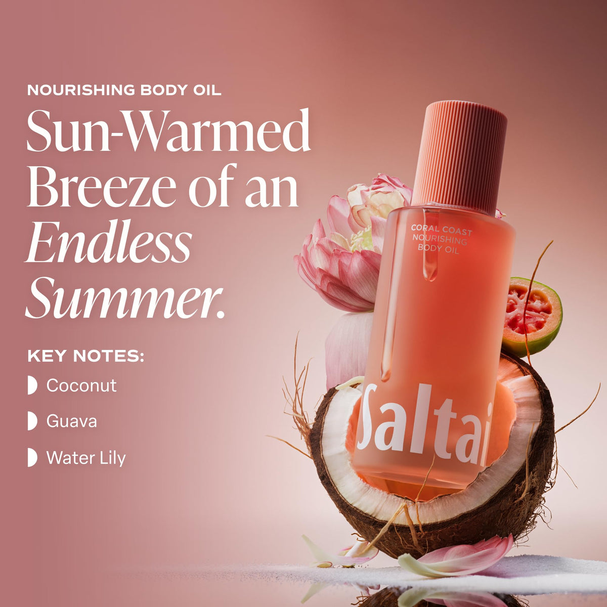 Close-up of Saltair Nourishing Body Oil Coral Coast label