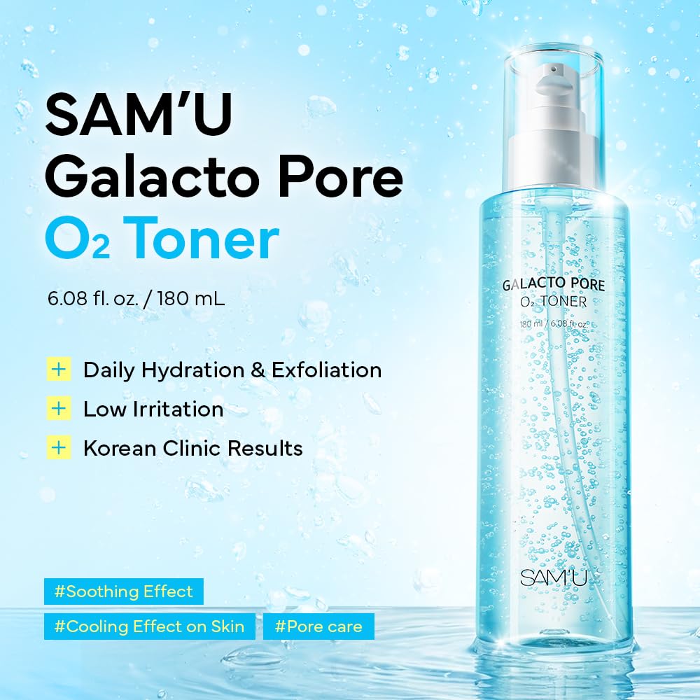 Close-up of SAM'U Galacto Pore O2 Toner bottle and cap