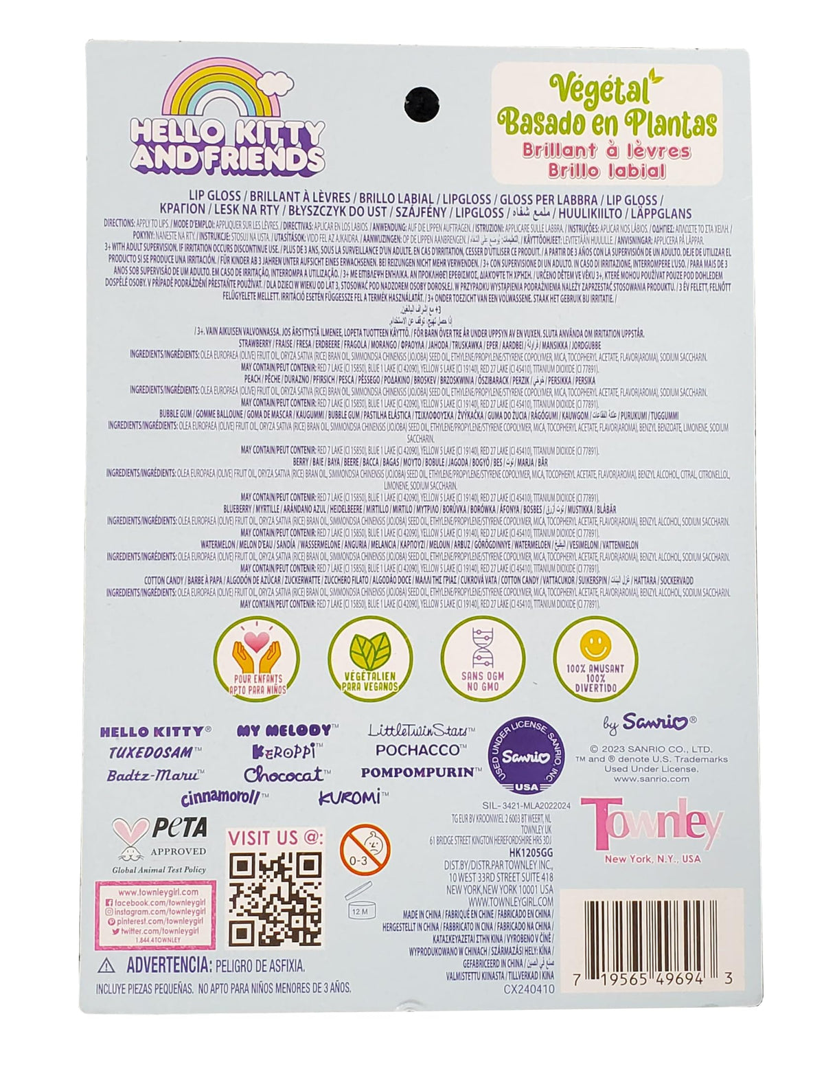 Close-up of SANRIO Hello Kitty Lip Gloss showing packaging and characters