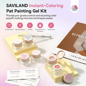 Close-up of SAVILAND gel polish pots in classic colours