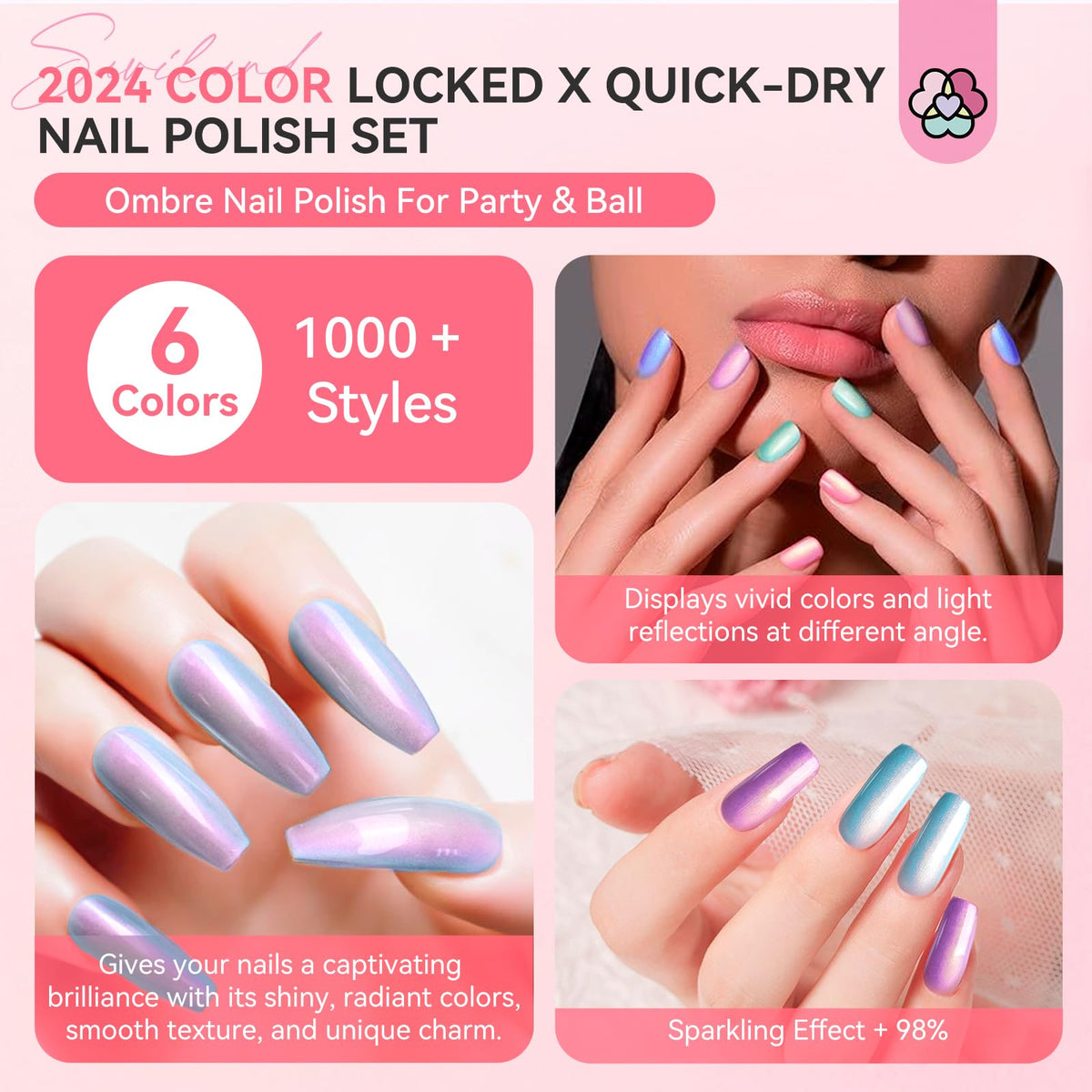 Close-up of SAVILAND nail polish bottles in pink and blue