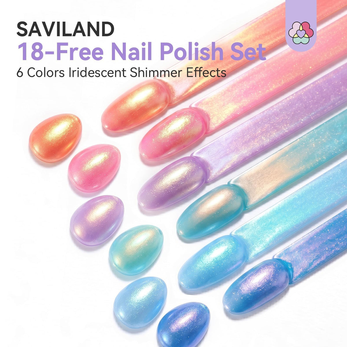 Close-up of SAVILAND pearl nail polish showing iridescent shimmer