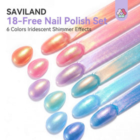 Close-up of SAVILAND pearl nail polish showing iridescent shimmer