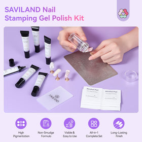Close-up of SAVILAND silicone nail stamper and scrapers