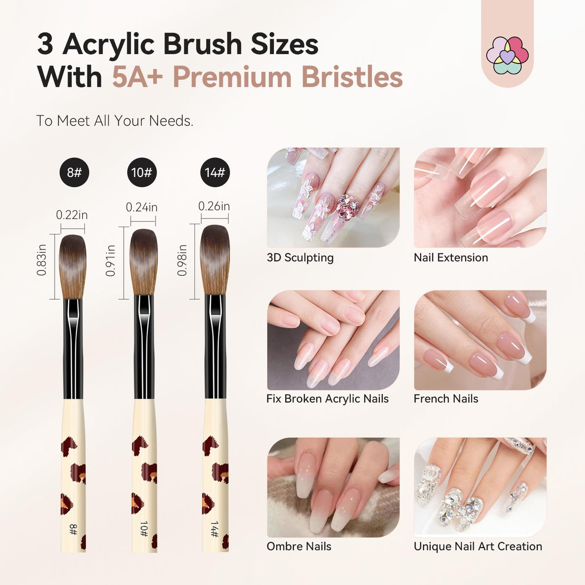 Close-up of SAVILAND size 10 acrylic nail brush