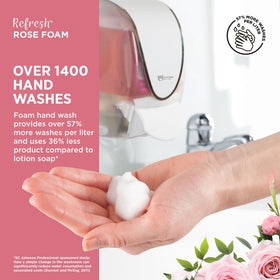 Close-up of SC Johnson Professional Rose FOAM Dispenser dispensing foam soap